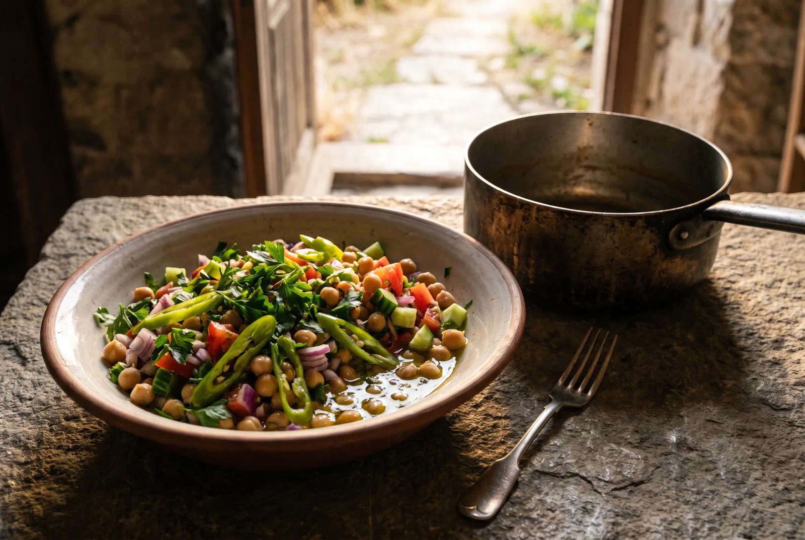 Chickpea Salad with Olive Oil and Fresh Vegetables