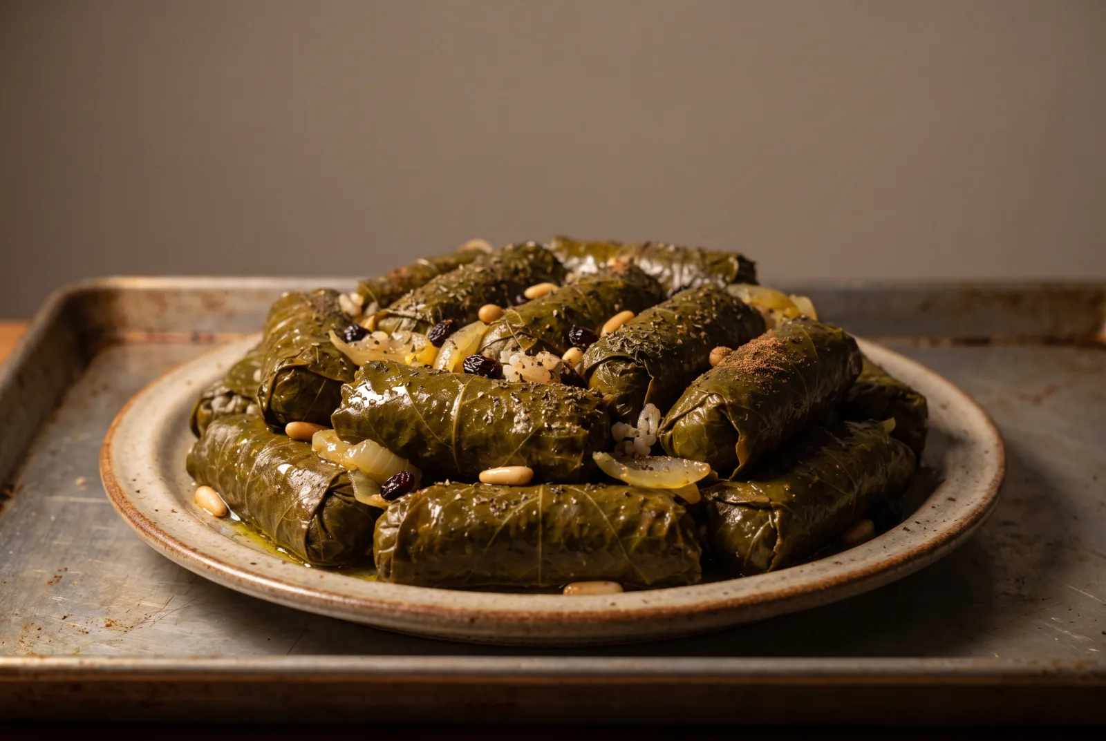 Zeytinyağlı Yaprak Sarma (Olive Oil Stuffed Grape Leaves with Pine Nuts)