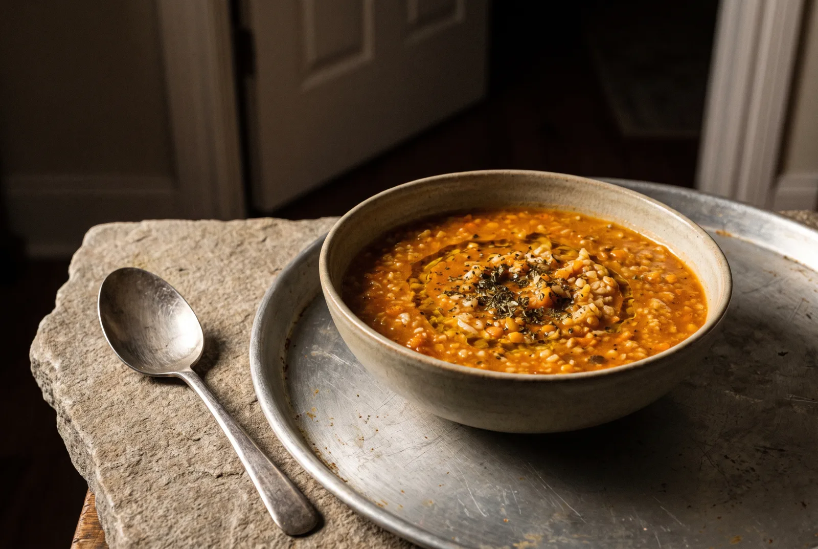 Ezogelin Soup (Turkish Red Lentil Soup with Bulgur and Rice)