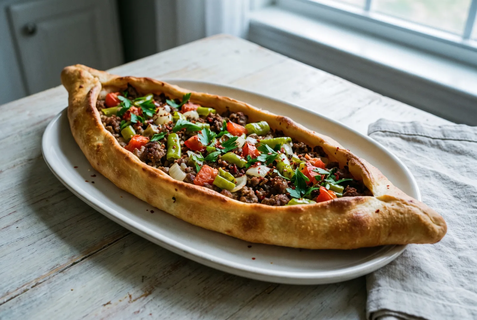 Kıymalı Pide (Turkish Open-Faced Ground Beef Flatbread)