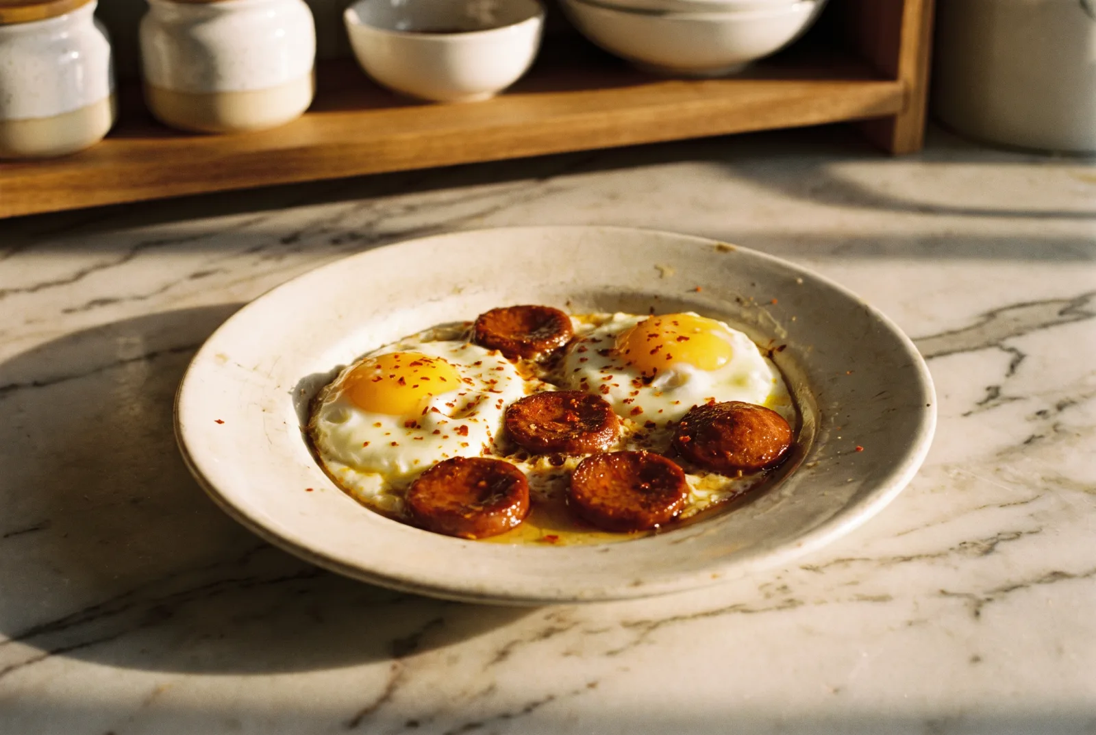 Eggs with Sucuk in a Skillet