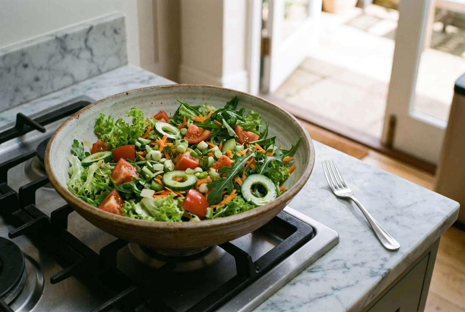 Seasonal Greens Salad with Pomegranate Molasses