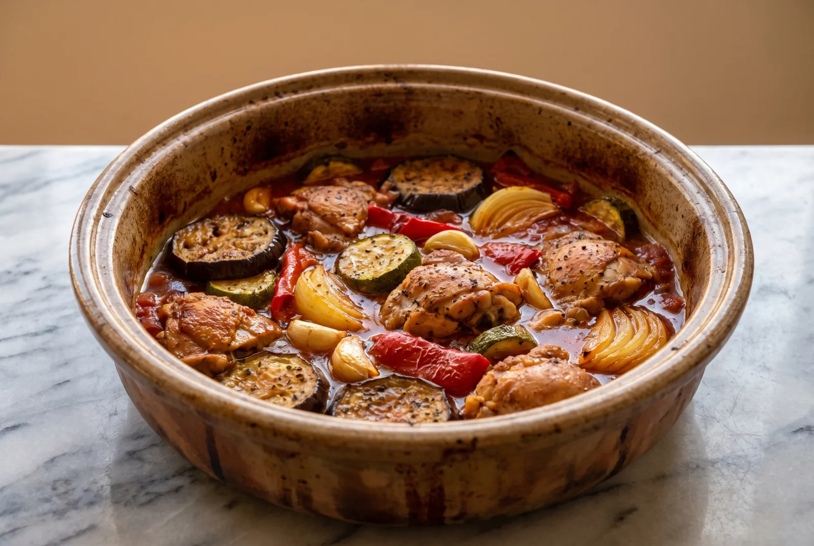 Tavuk Güveç — Oven-baked chicken and vegetable casserole