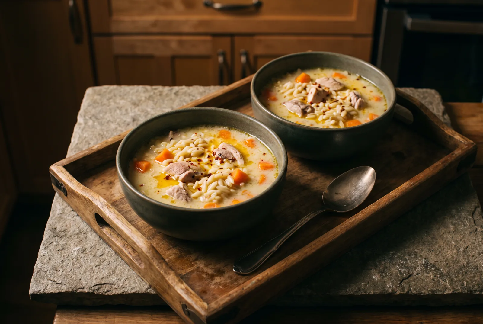 Chicken Broth Soup with Vermicelli and Egg-Lemon Tempering