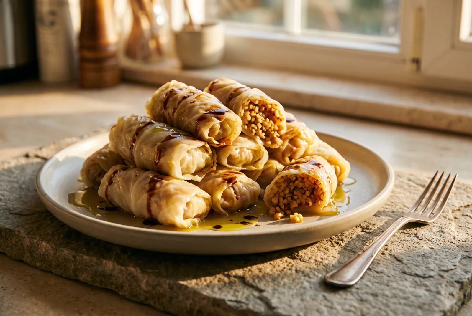 Olive Oil Cabbage Rolls | Meatless Bulgur Filling