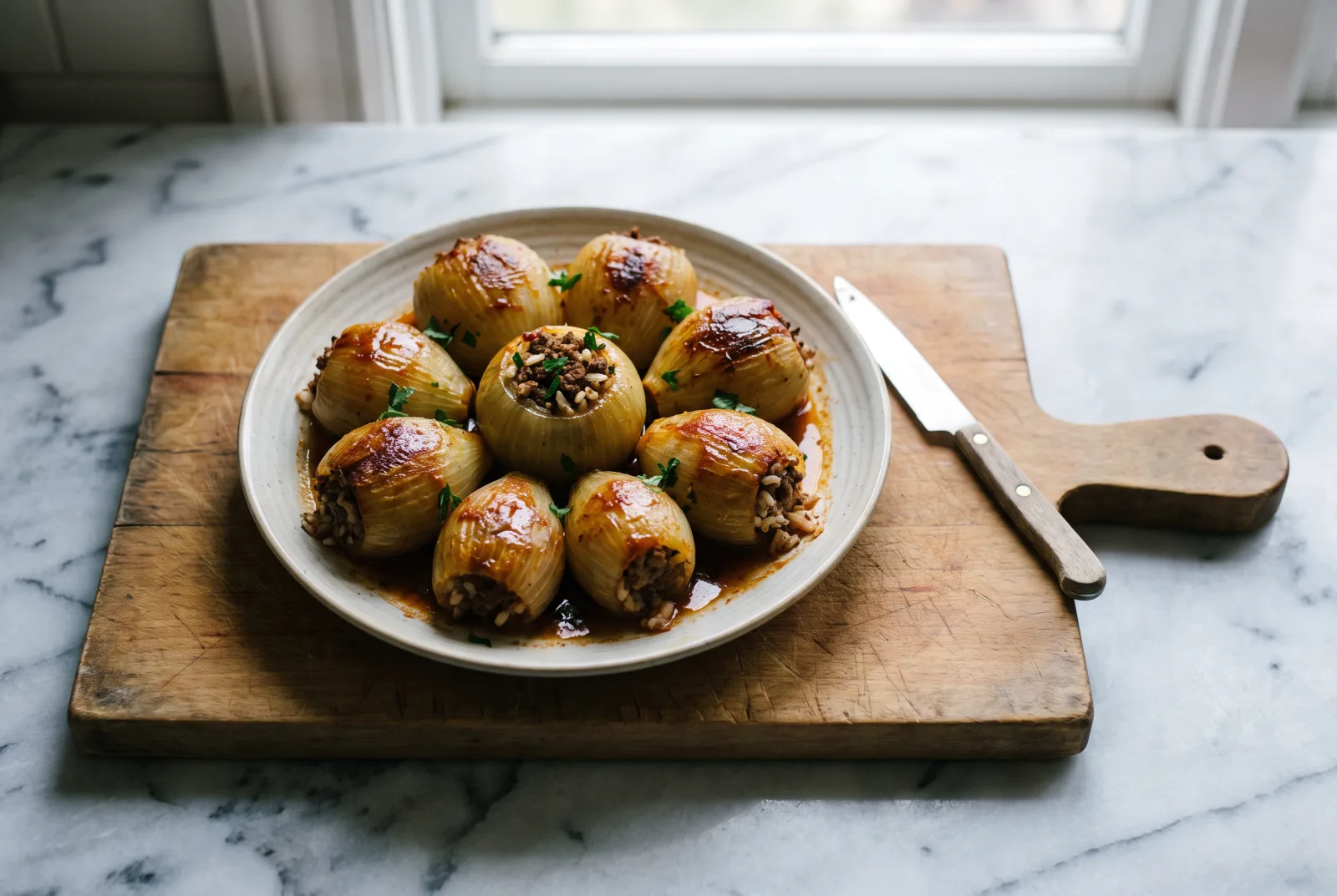 Stuffed Onions with Ground Meat and Pomegranate Molasses