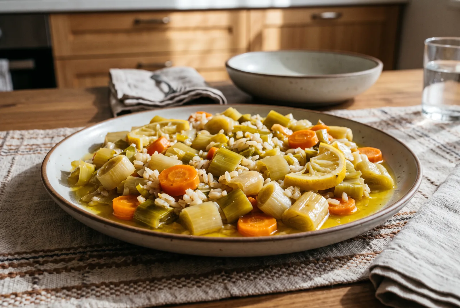 Olive Oil Leeks | Carrot and Rice