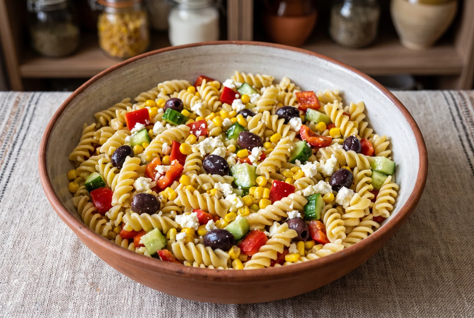 Olive and Corn Pasta Salad — A Chilled Rotini Salad