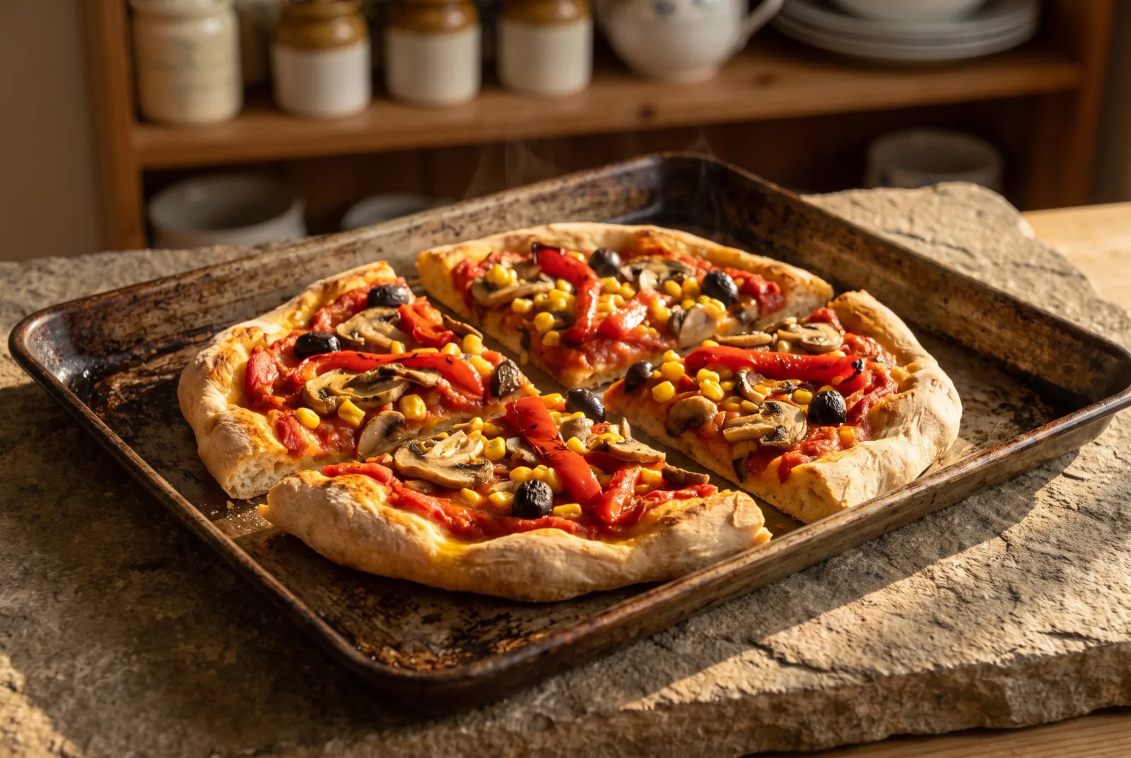 Vegetable Pizza | Vegetarian Pizza with Mushrooms and Peppers