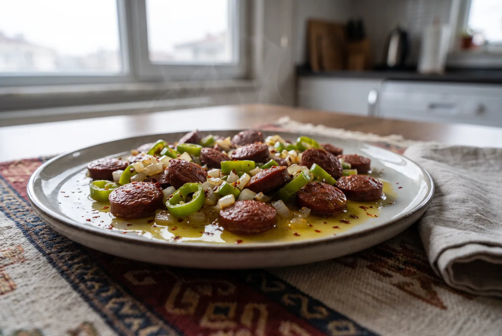 Breakfast Sausage Skillet with Peppers and Onions