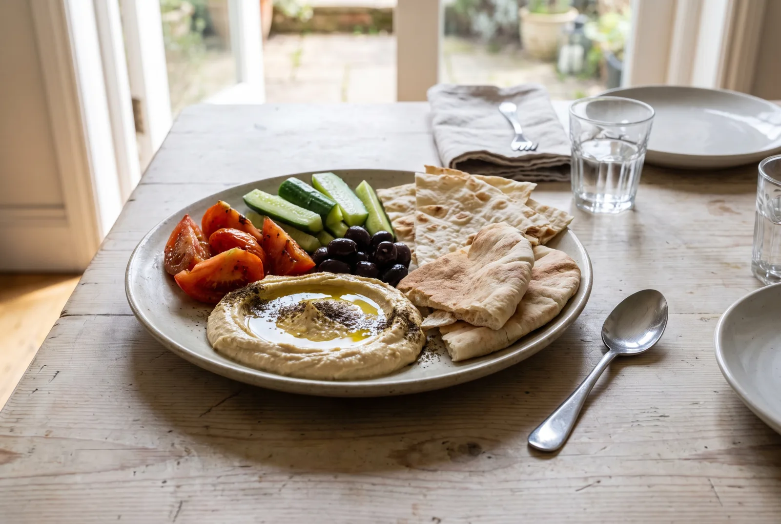 Lebanese Breakfast Plate | Hummus with Olive Oil