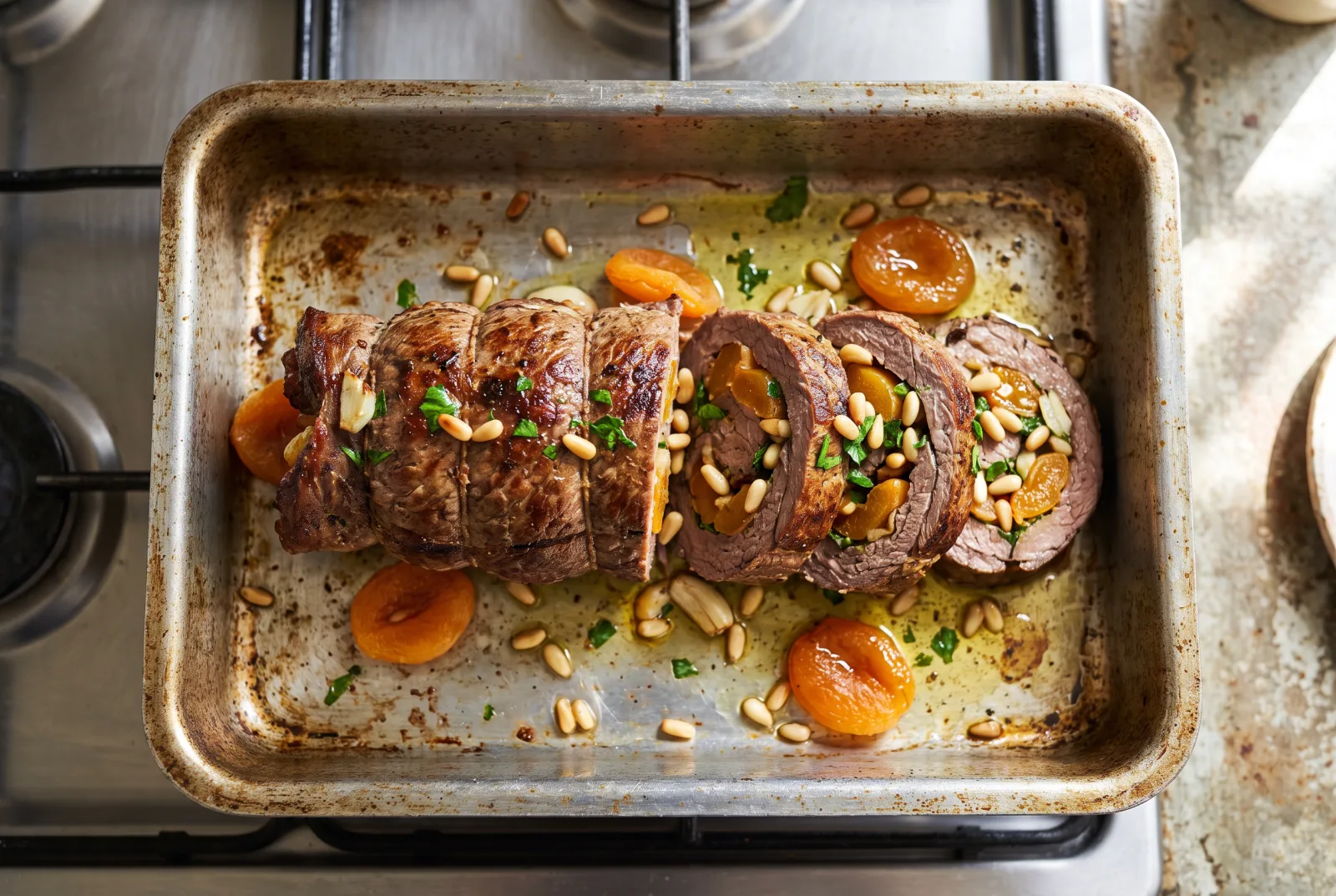 Stuffed Beef Roll with Dried Apricots and Pine Nuts
