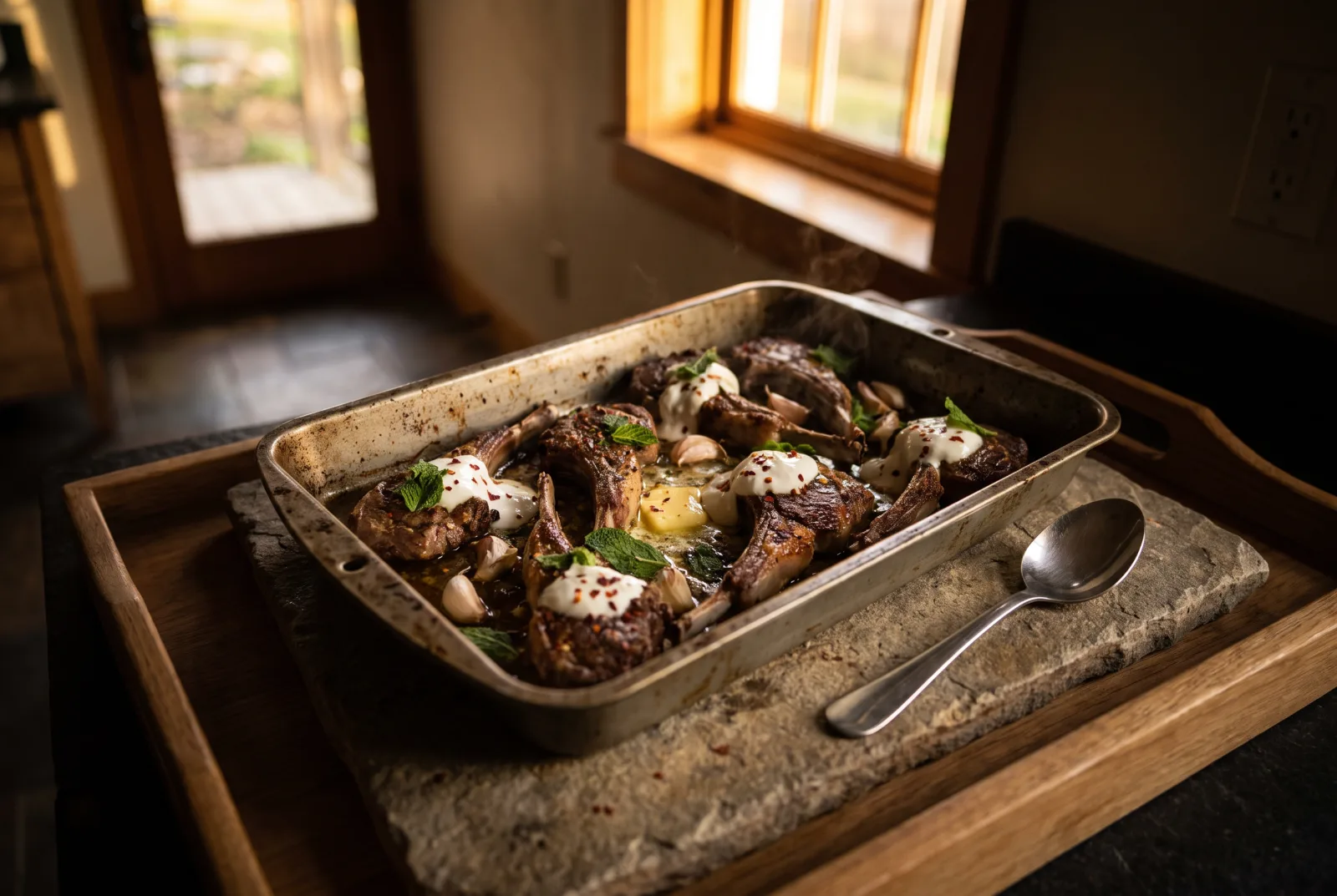 Oven-Baked Lamb Chops with Mint Yogurt Sauce