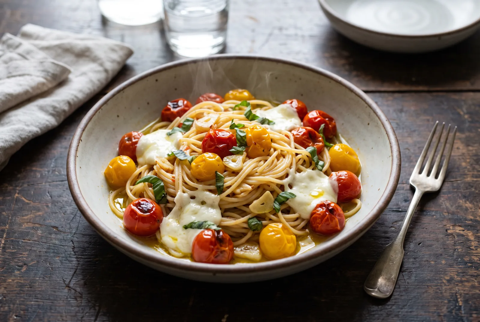 Cherry Tomato Pasta | Caprese-Style with Mozzarella and Basil