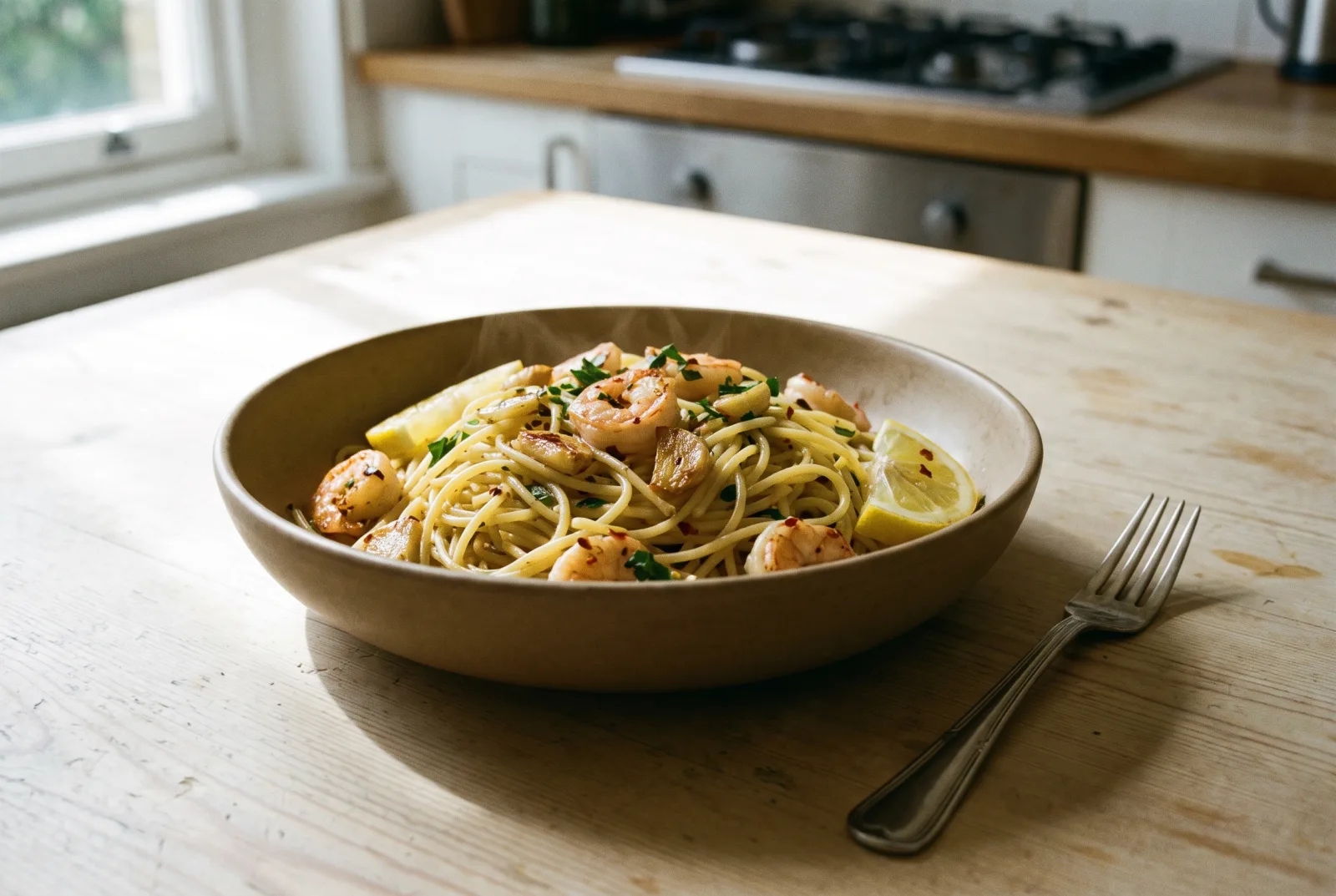 Garlic Shrimp Spaghetti | Mediterranean-Style with Olive Oil