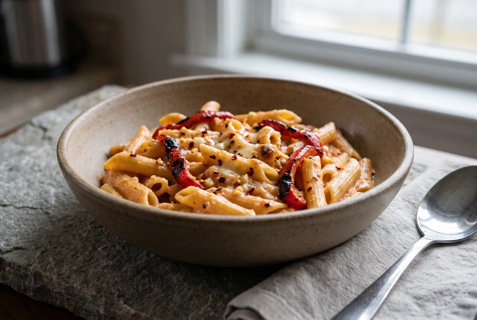 Creamy Penne with Roasted Peppers | Turkish-Style Sauce