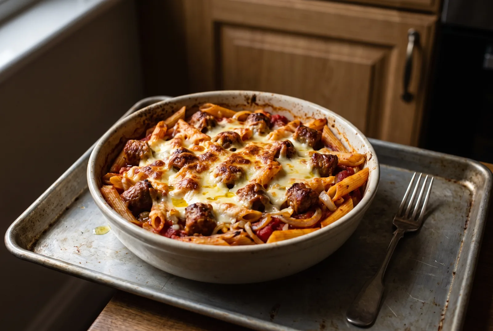 Baked Pasta with Sausage and Kashar | Easy Student Recipe