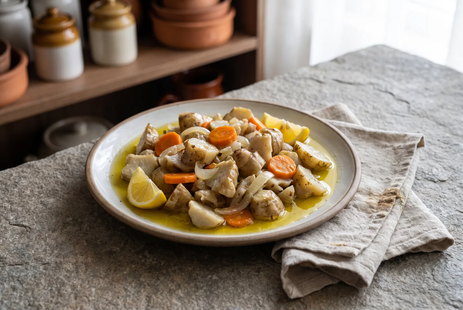 Olive Oil-Braised Jerusalem Artichokes | Lemon Root Vegetable Appetizer