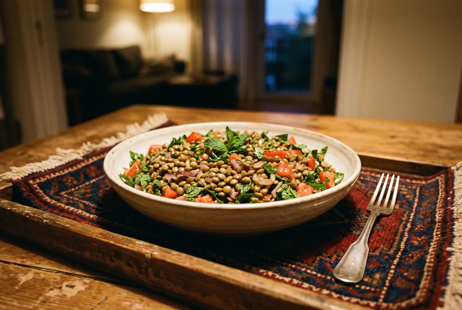 Yeşil Mercimek Salatası — Green Lentil Salad with Mint and Olive Oil