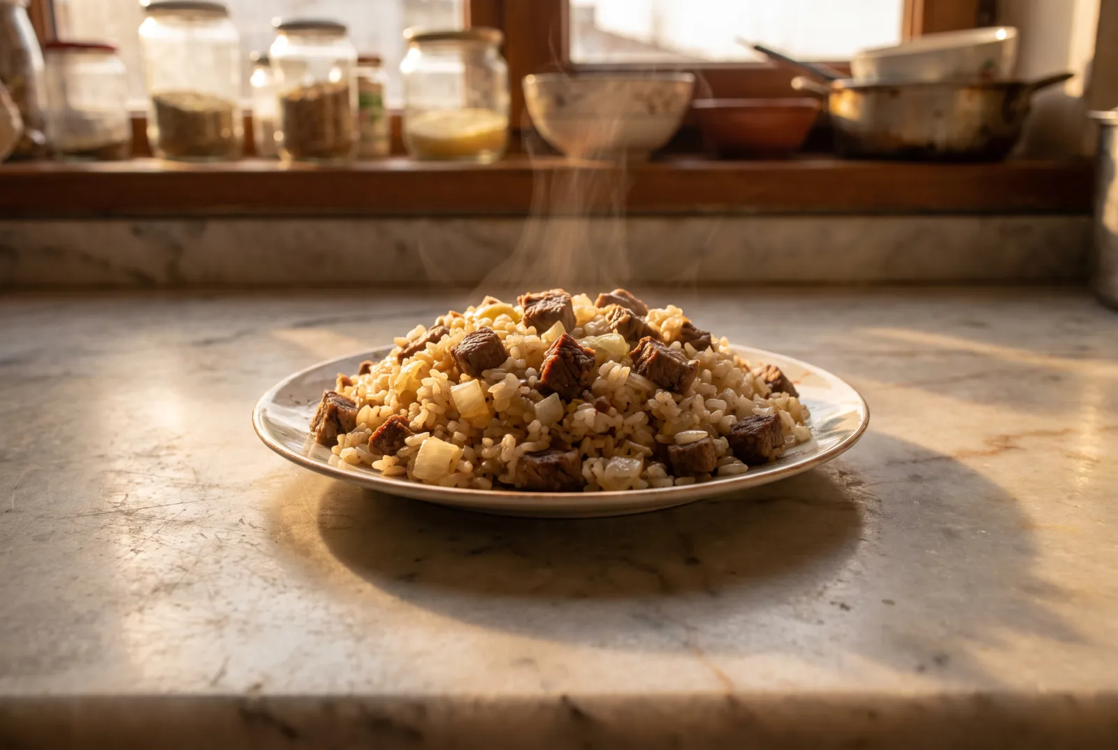 Turkish Beef Pilaf with Sautéed Onion
