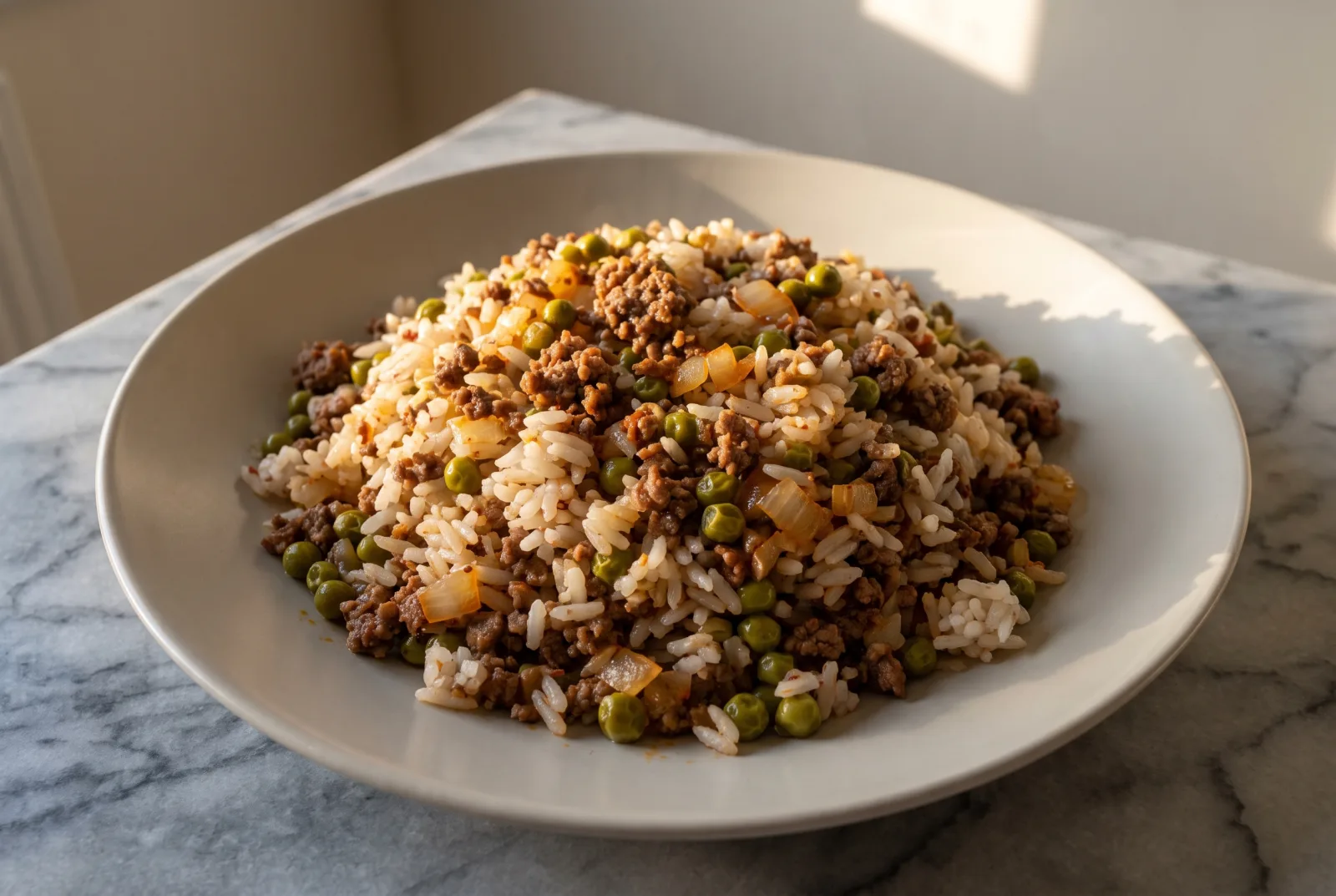 Pea and Ground Beef Rice Pilaf | With Tomato Paste