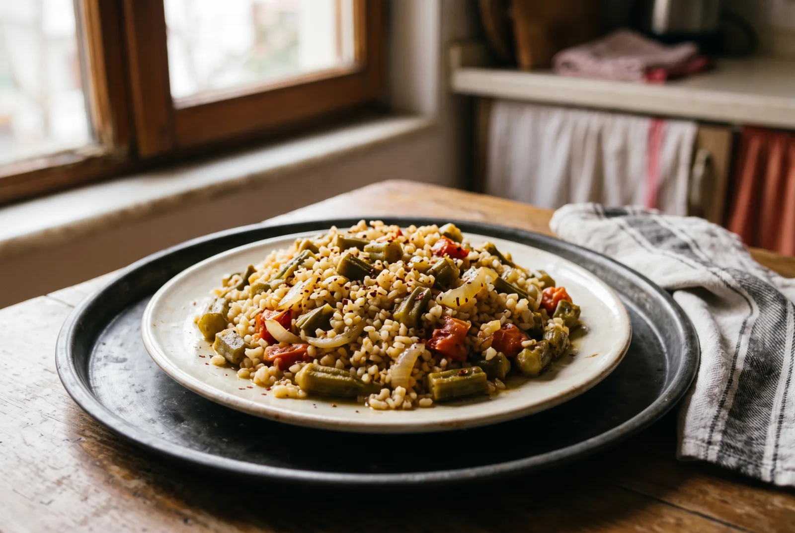 Bulgur Pilaf with Dried Okra — a Southeastern Turkish Dish