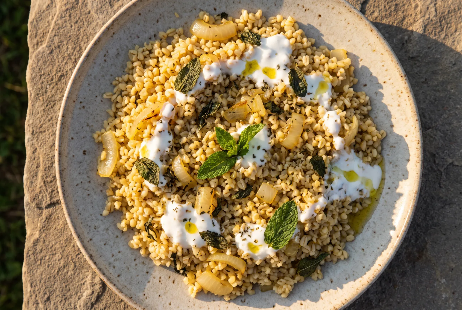 Mint Bulgur Pilaf | Summer Pilaf with Ayran (Yogurt Drink)