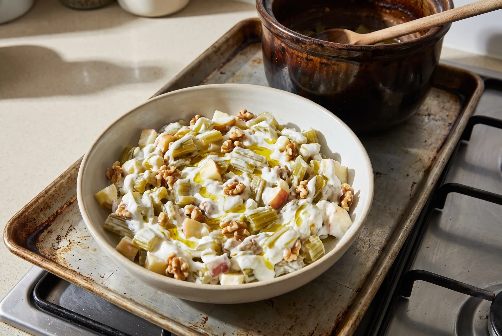Celery Stalk Salad with Apple, Walnuts and Yogurt