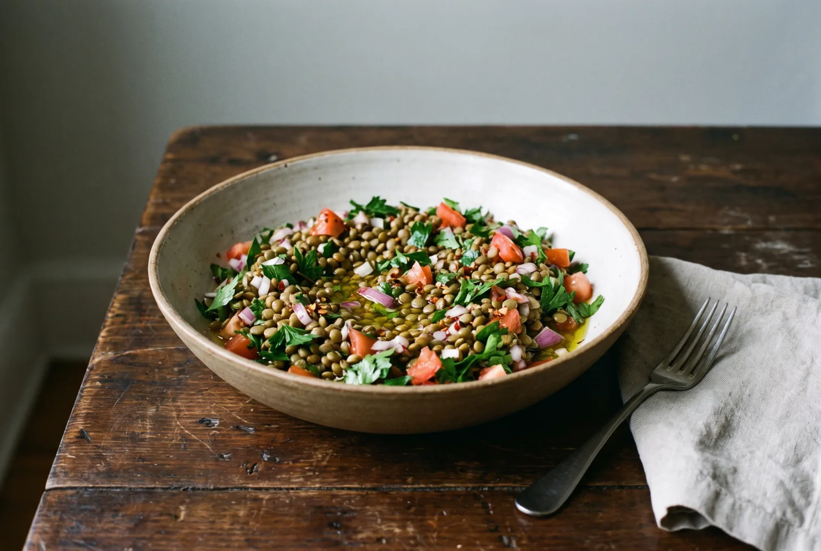 Green Lentil Salad | A Fresh Salad with Onion and Lemon