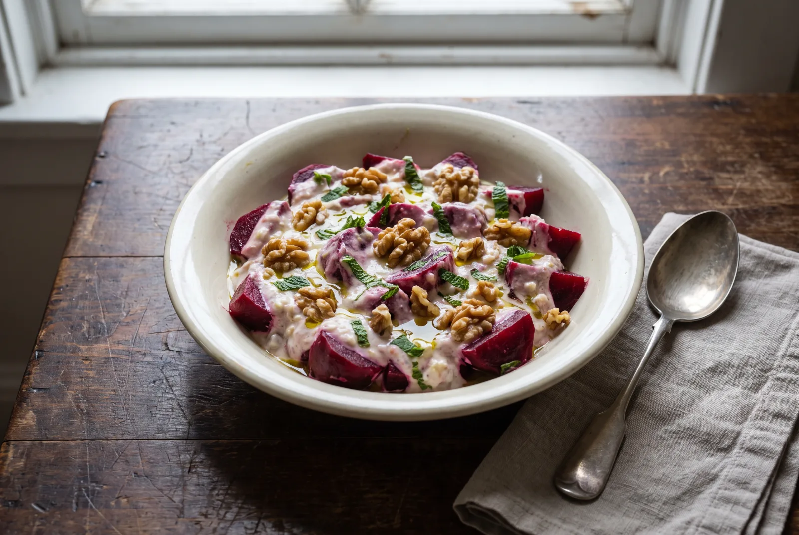 Red Beet Salad with Walnut Yogurt
