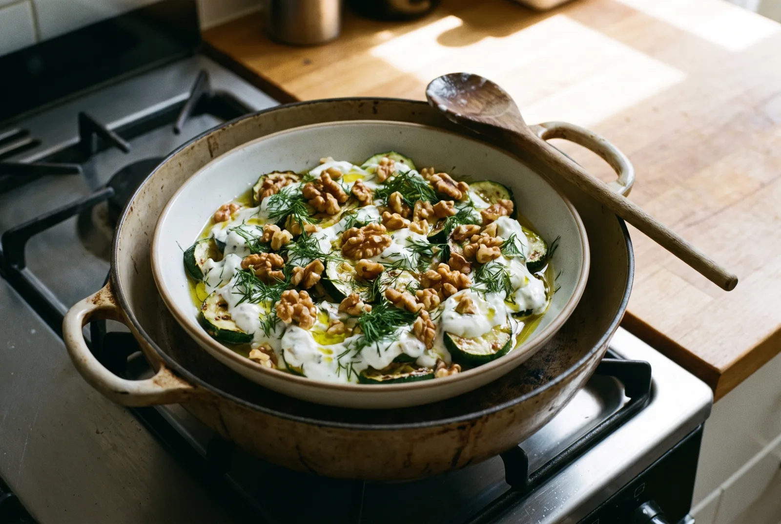 Grilled Zucchini Salad | Garlic Yogurt and Walnuts