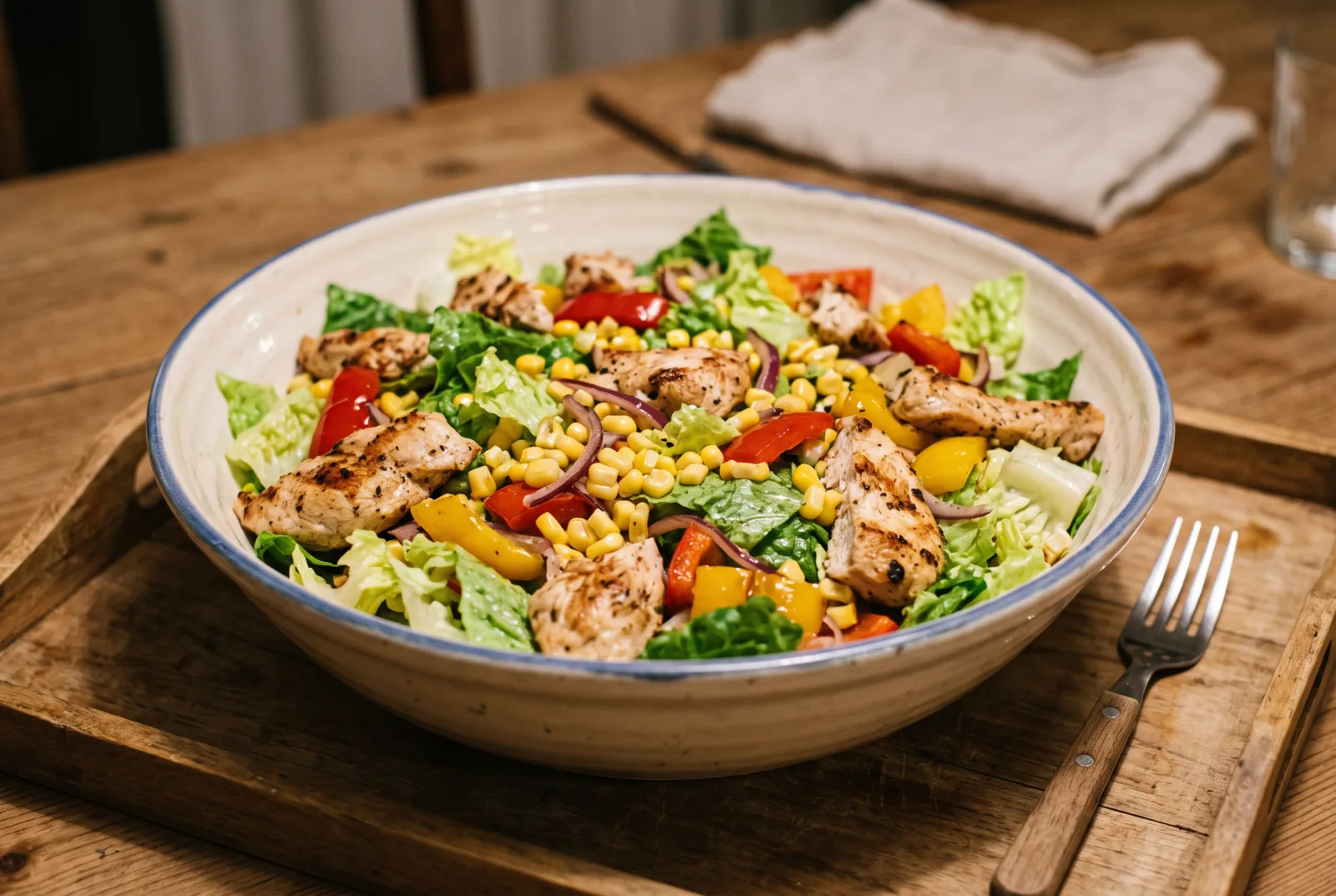Grilled Chicken Salad with Corn and Colorful Peppers