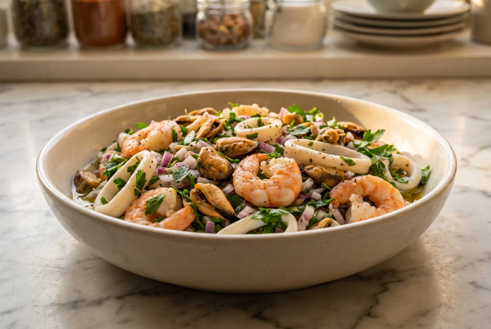 Seafood Salad | Chilled Lemon and Olive Oil Salad