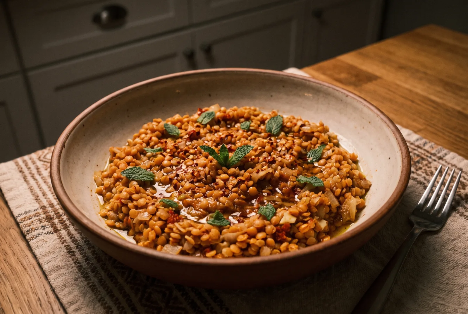 Red Lentil Salad | Warm Salad with Cumin and Mint Dressing