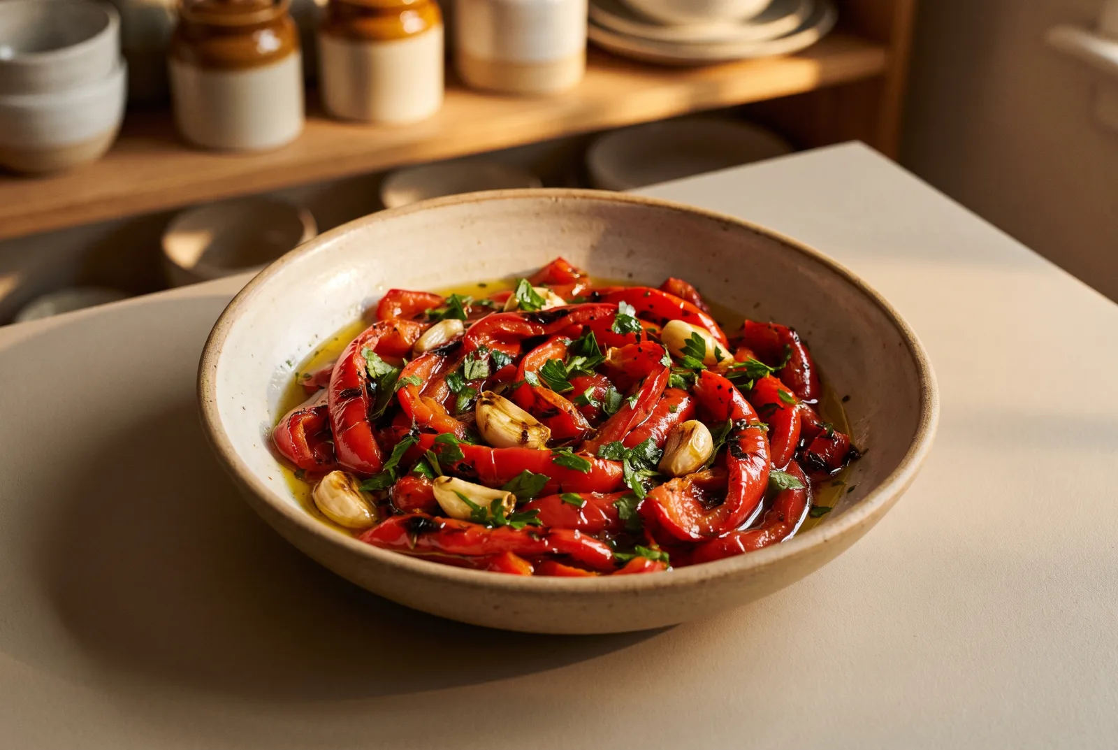 Roasted Red Bell Pepper Salad — Garlic and Olive Oil