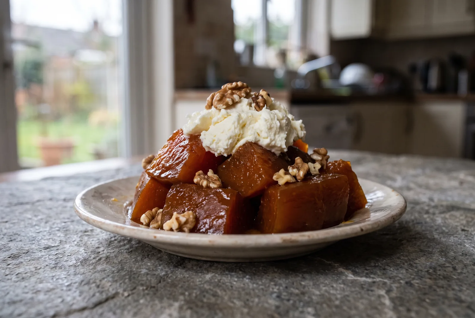 Kabak Tatlısı — Traditional Pumpkin Dessert with Walnuts and Clotted Cream