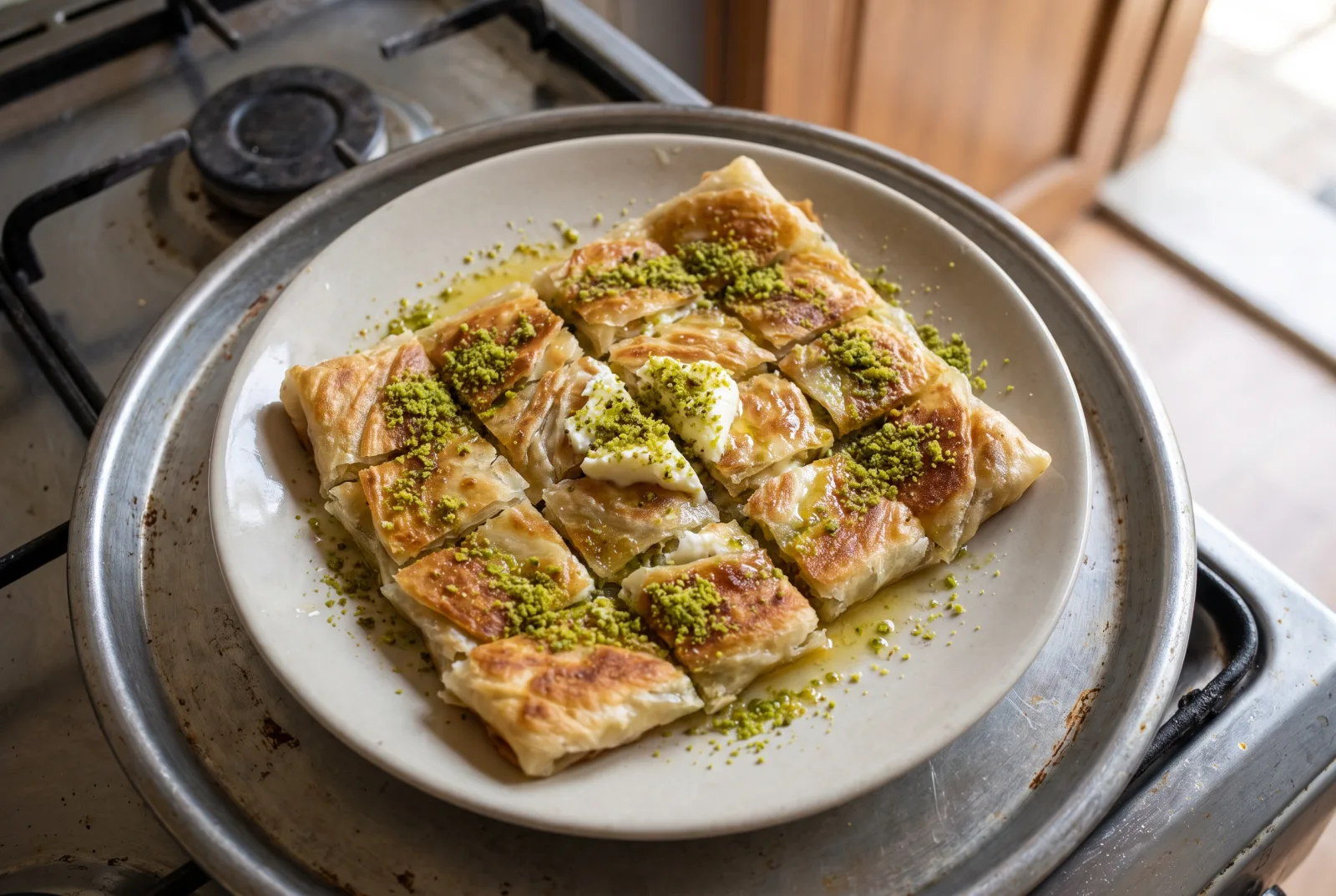 Katmer | Gaziantep Pastry with Kaymak and Pistachios