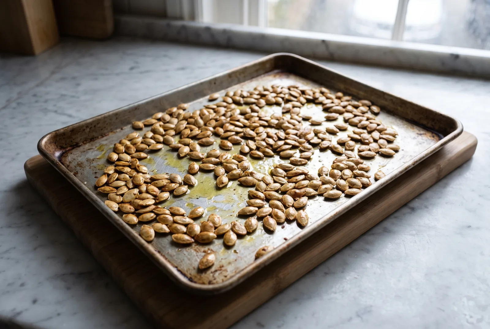 Homemade Olive Oil-Roasted Pumpkin Seeds | Oven-Roasted Snack