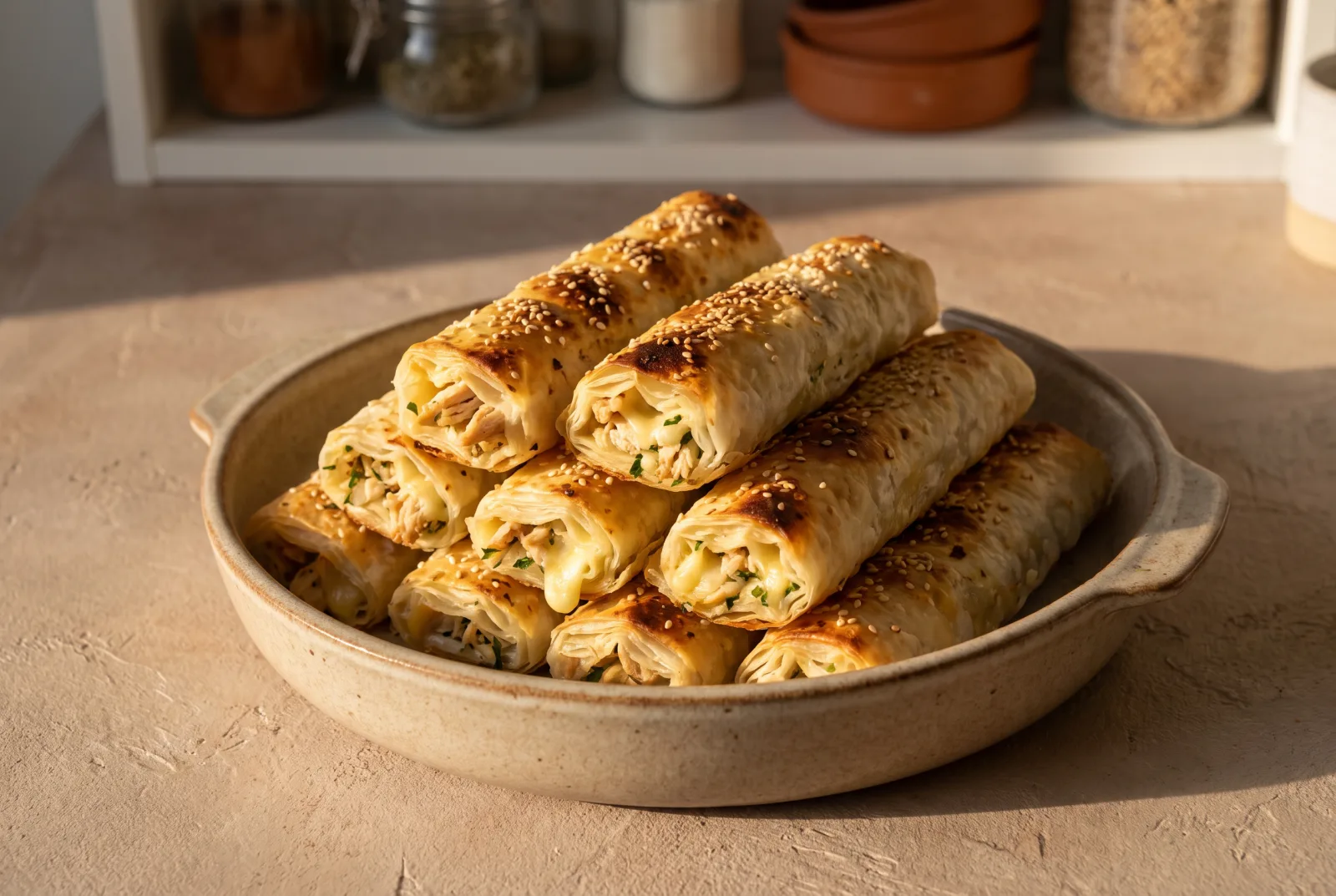 Chicken and Kashar Cheese Yufka Rolls — Crisp Oven-Baked Snack