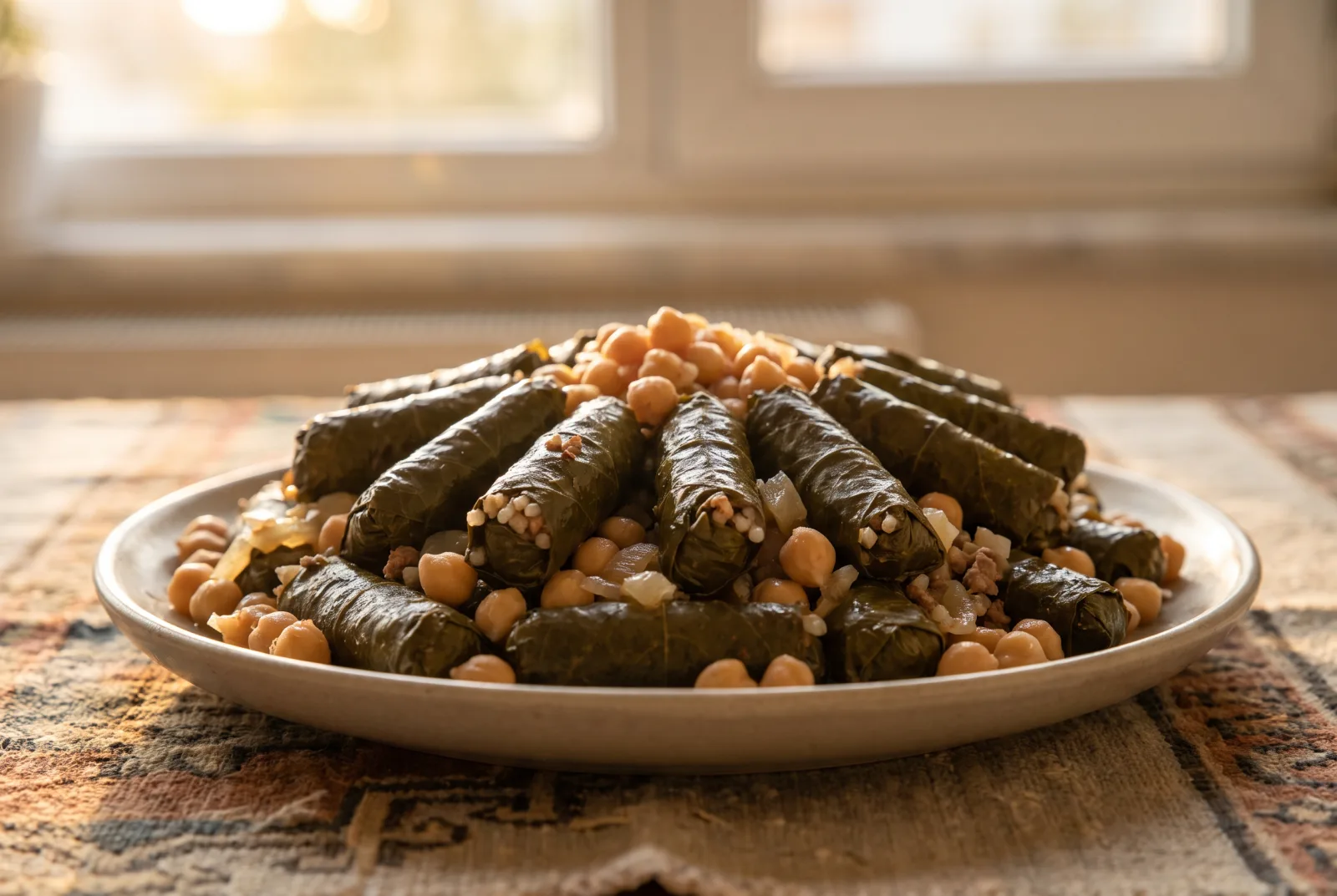 Stuffed Grape Leaves with Ground Meat and Chickpeas — Serve Hot