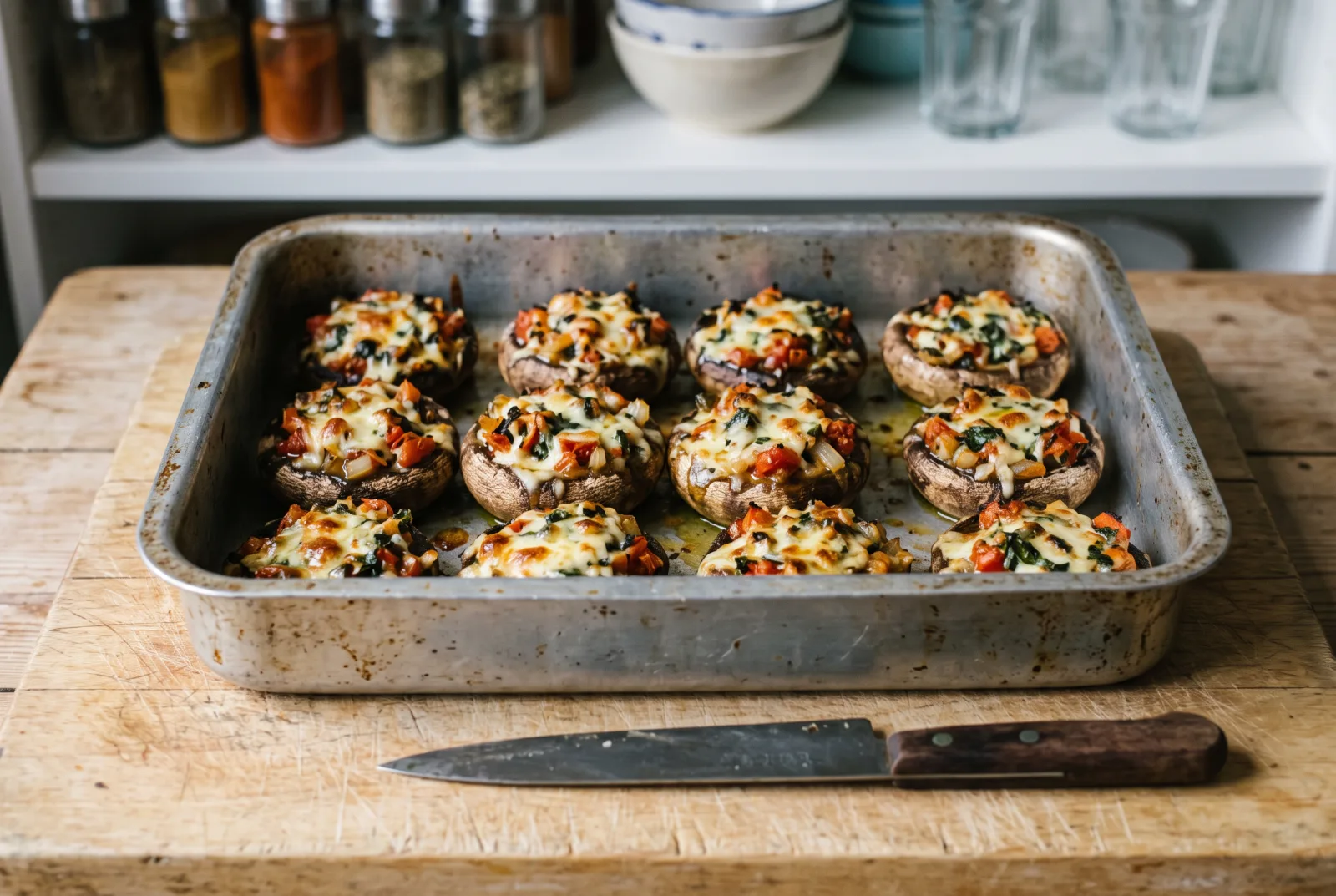 Baked Mushrooms Stuffed with Kashar Cheese