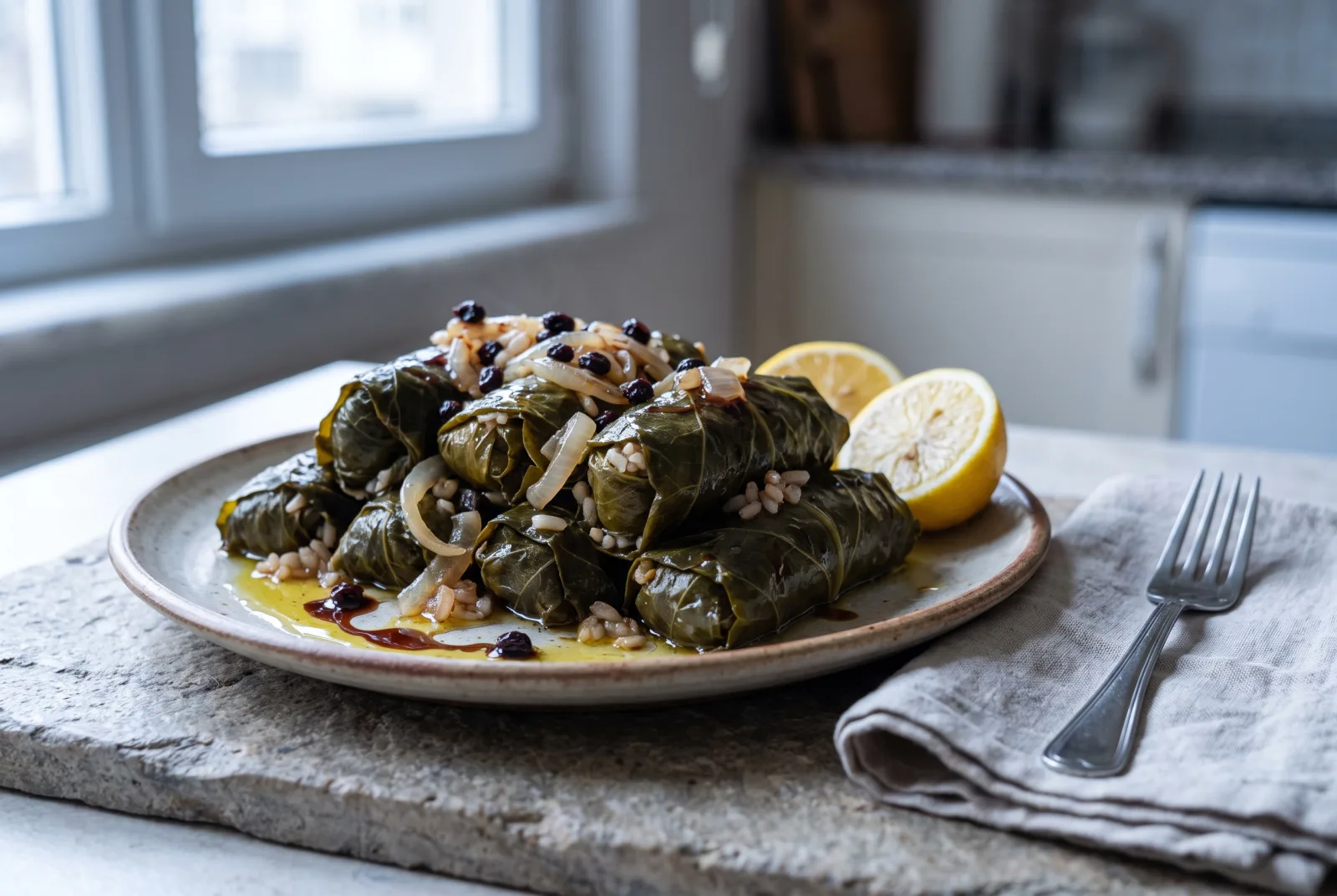 Olive Oil-Braised Swiss Chard Rolls with Pomegranate Molasses