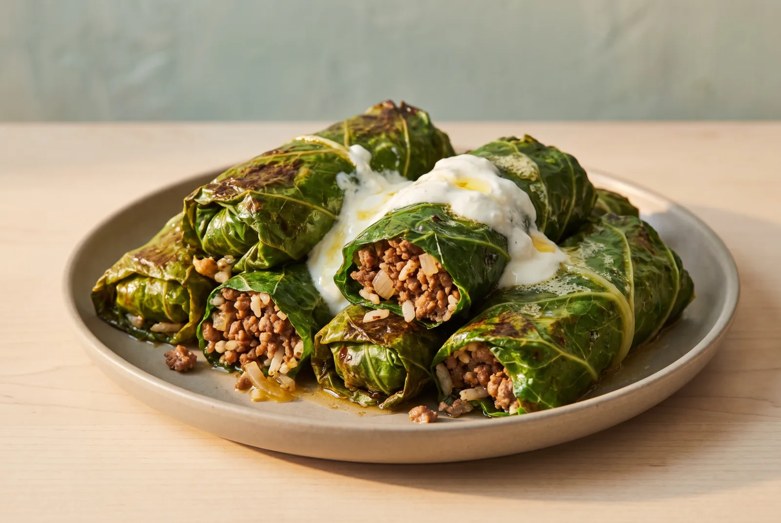 Swiss Chard Rolls with Ground Meat and Yogurt