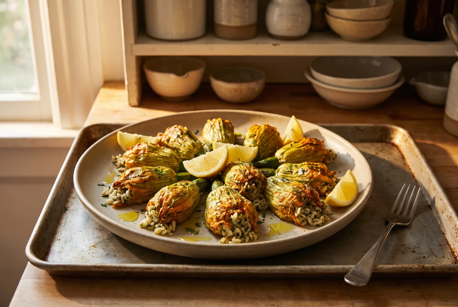 Zucchini Blossoms Stuffed with Herbed Rice — Olive Oil Style
