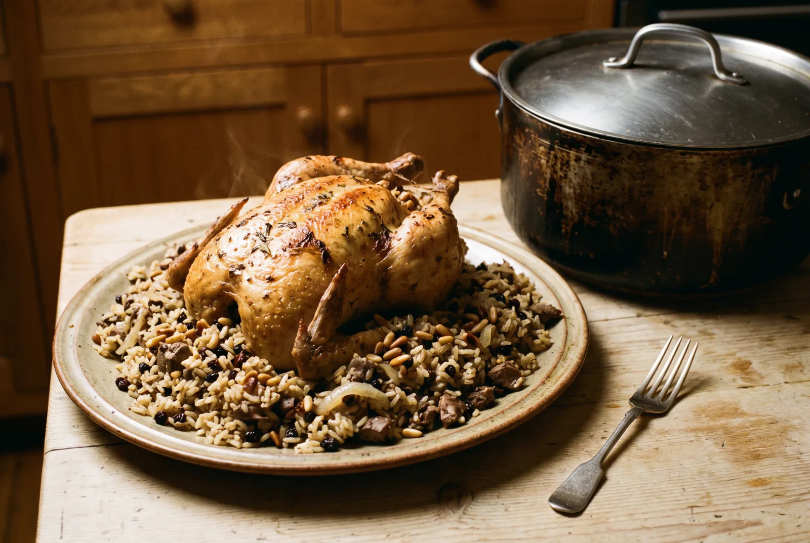Stuffed Roast Chicken with Rice Pilaf