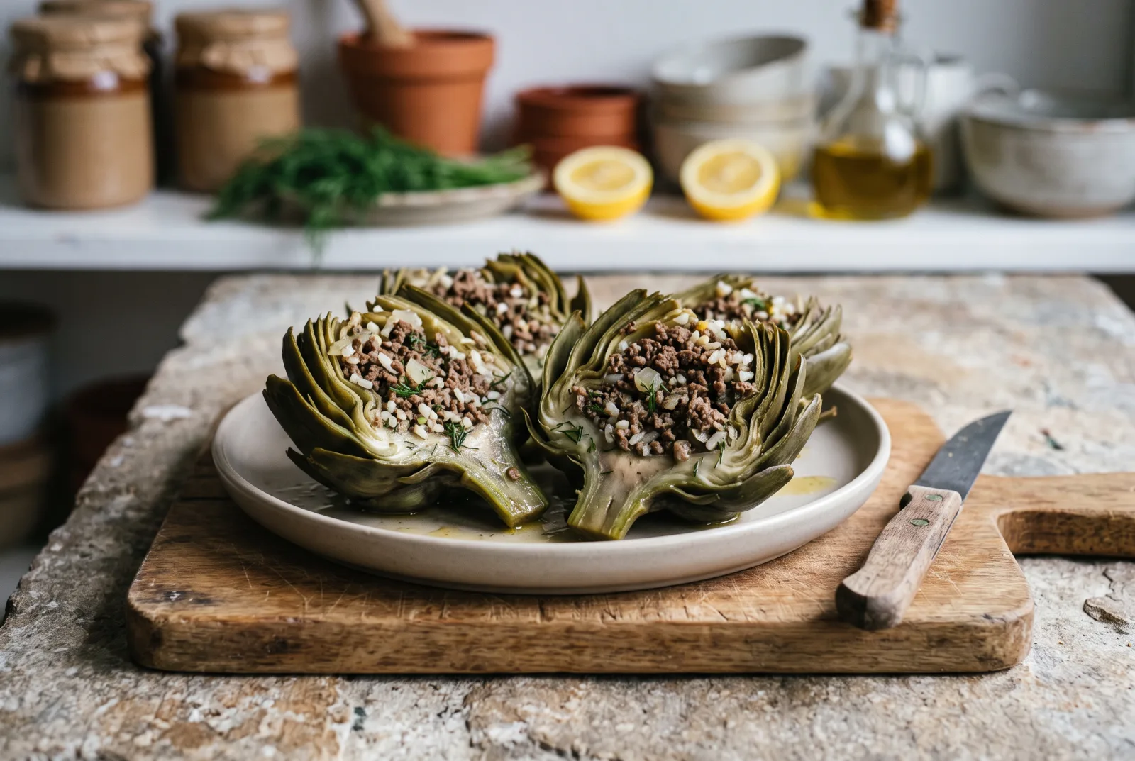 Ground Beef and Rice-Stuffed Artichokes