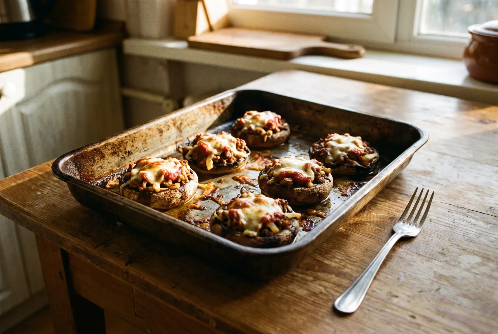 Stuffed Mushrooms with Ground Beef | Baked with Kashar Cheese