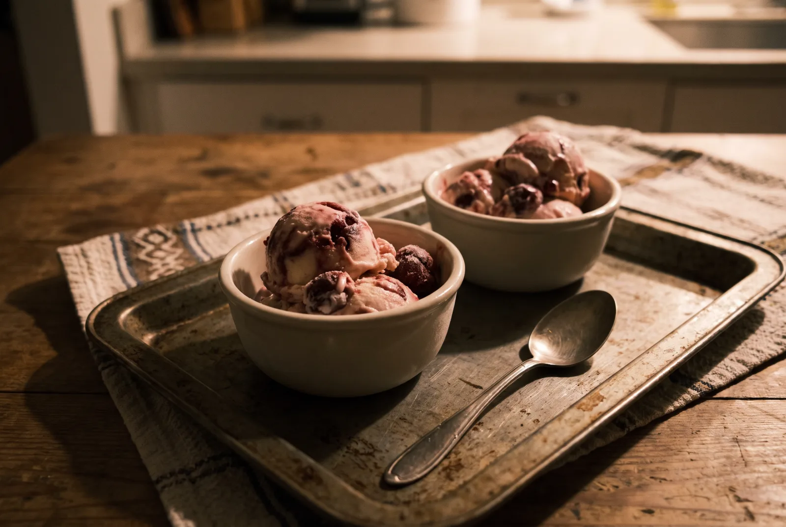 Homemade Sour Cherry Ice Cream — Swirled with Cherry Sauce