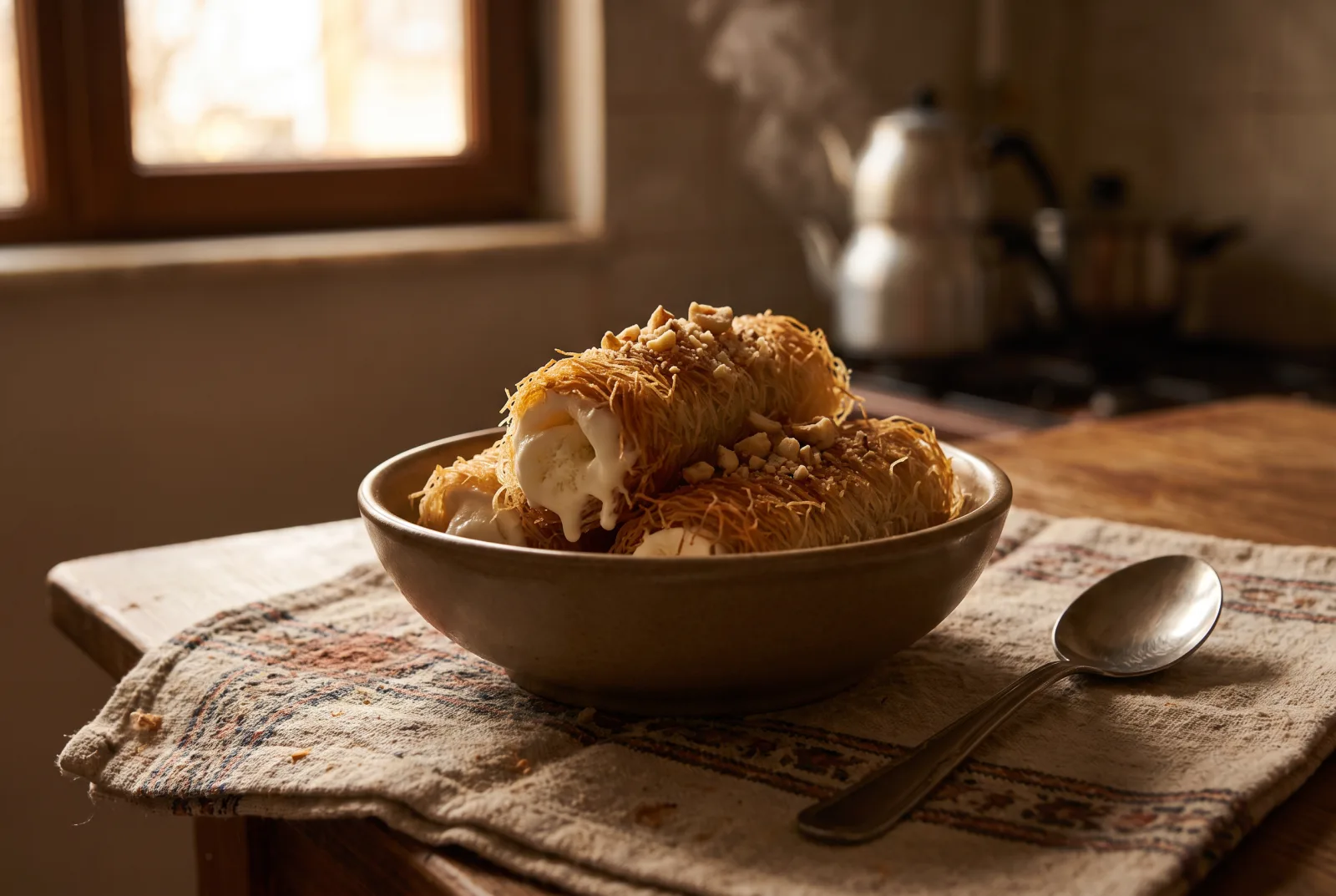Kataifi Ice Cream Roll — A Chilled Hazelnut Dessert