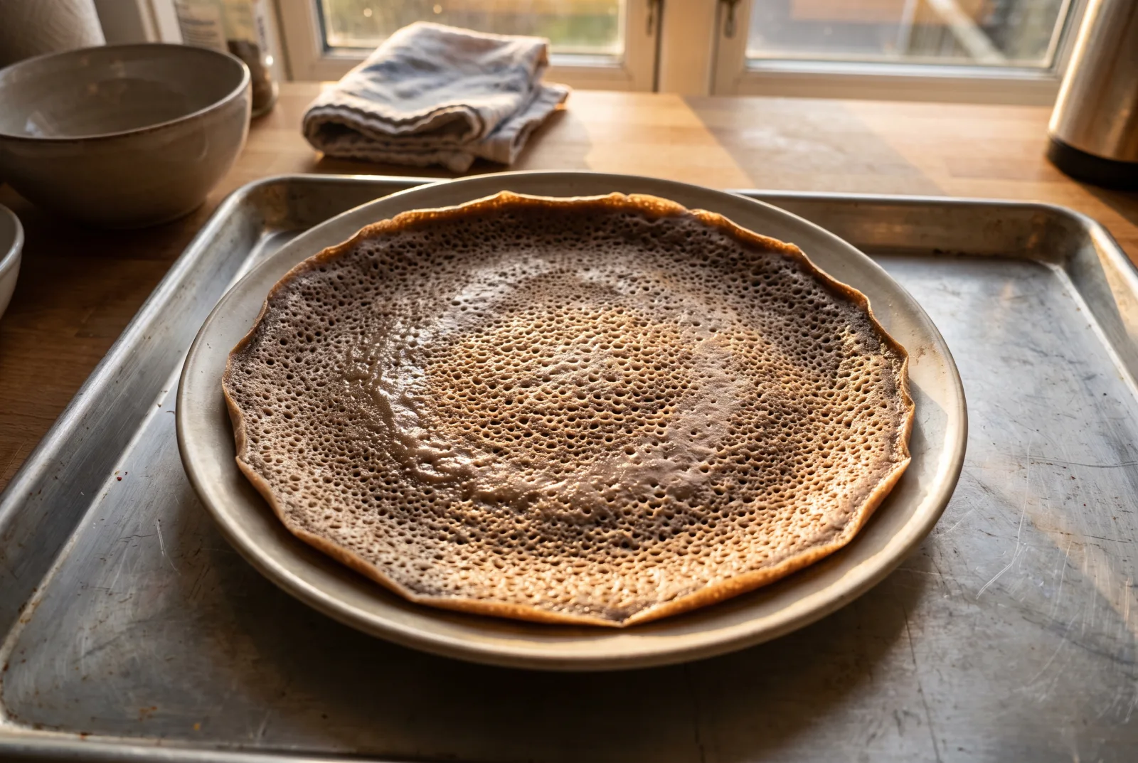 Injera — Ethiopian-Style Tangy, Spongy Flatbread